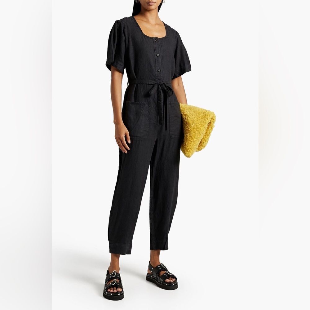 NWT Joie Viney Linen Cropped Jumpsuit in Caviar Black Sz S